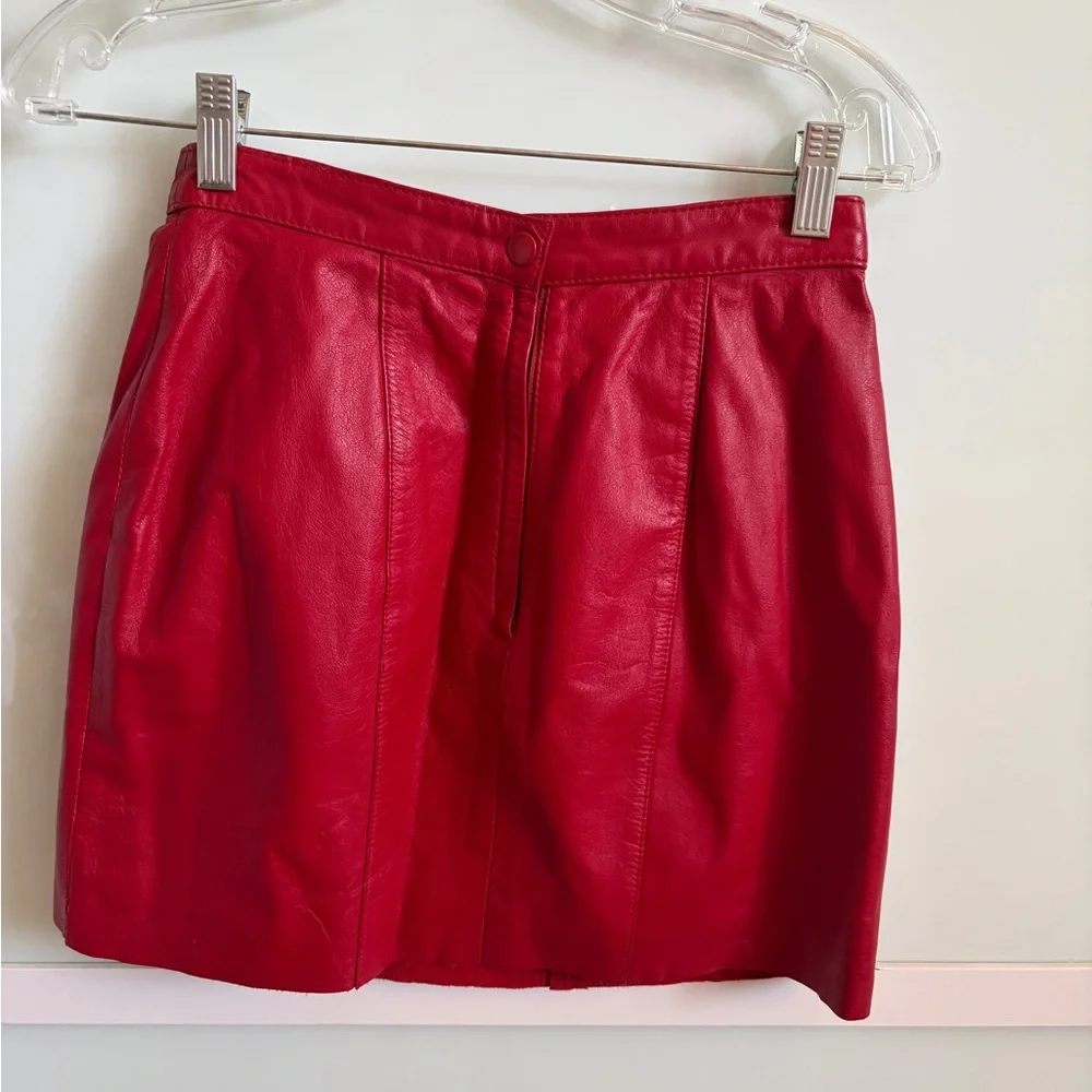 Red Leather Mini Skirt - Women's - Picture 2 of 6